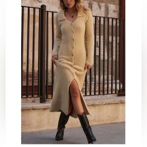 12th Tribe Taryn Beige Knit Maxi Dress
